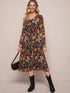 Floral Print Ruffle Trim Chiffon Dress